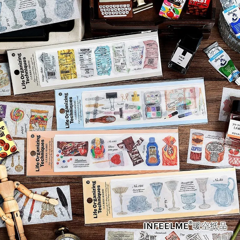 

6 Pcs Vintage Scrapbooking Sticker snack drink Adhesive Label For Scrapbook Journaling Envelope DIY Project