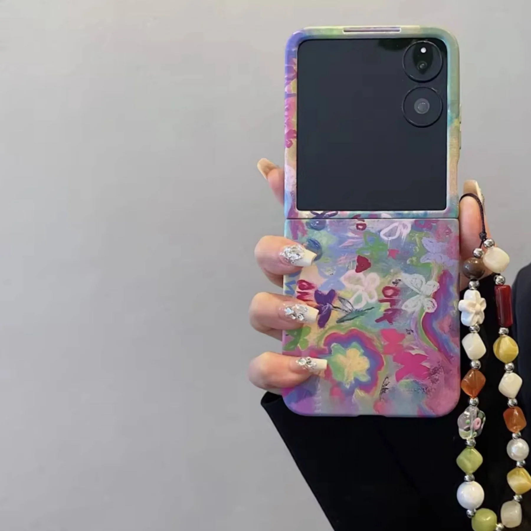Charming Butterfly Oil Painting Phone Case with Floral Chain Design