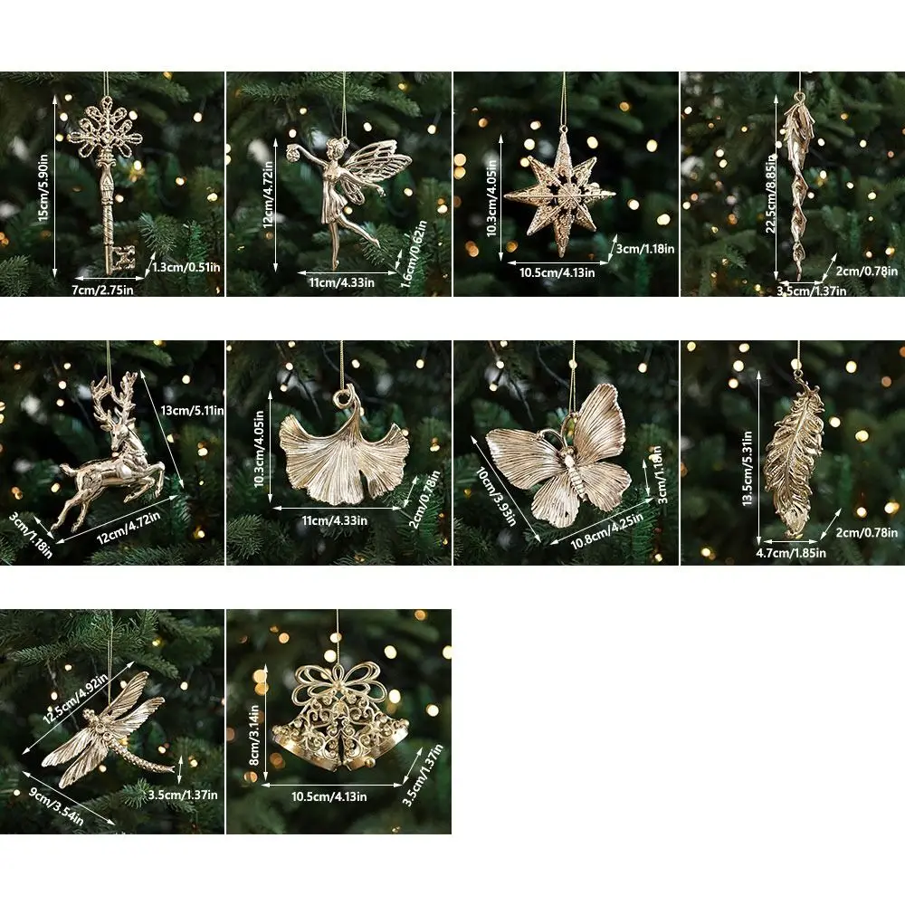 Creative Gold Christmas Hanging Decoration Plastic Butterfly Dragonfly Xmas Ornament Ball Party Supplies Angel Snowflake