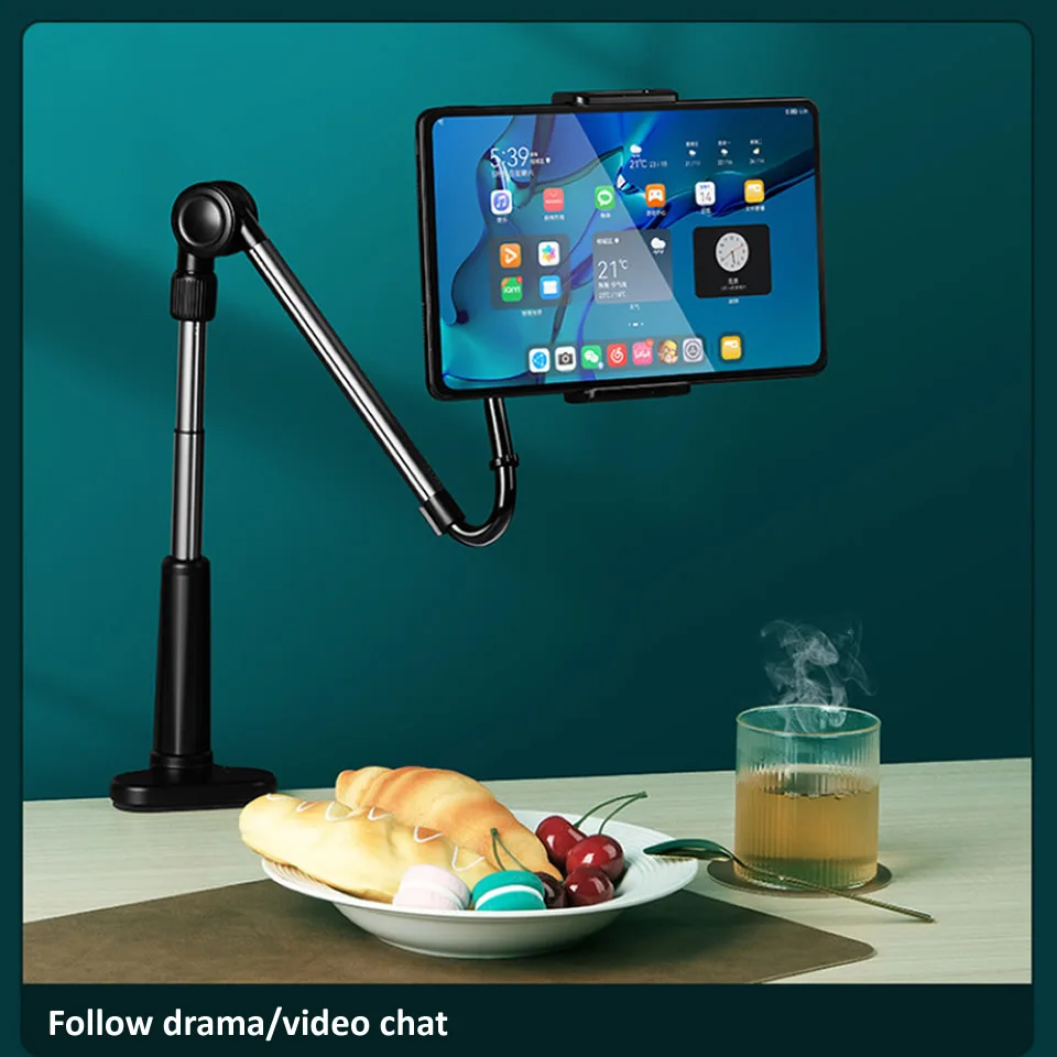 Supporto Tablet Muro Regolabile A Braccio Flessibile | Alluminio Per IPad E Galaxy Tab 4-12,9" | Montaggio Facile Per Cucina E Ufficio