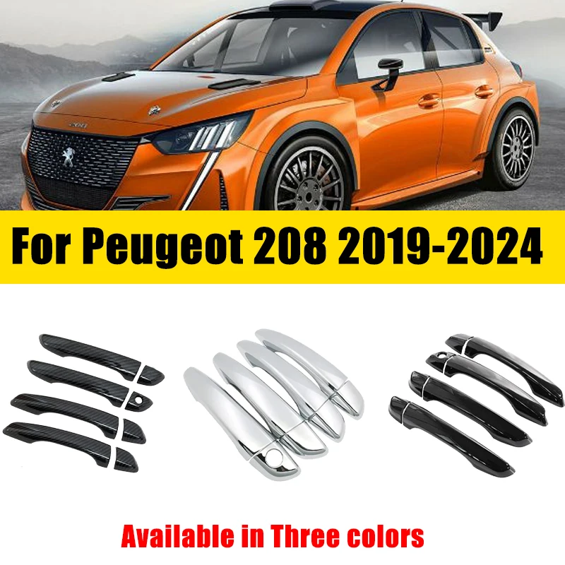 

Door Handle Cover Carbon Fiber Chrome For Peugeot 208 2019-2024 2020 2021 2022 Stickers Anti-scratch Trim Set Car Accessories