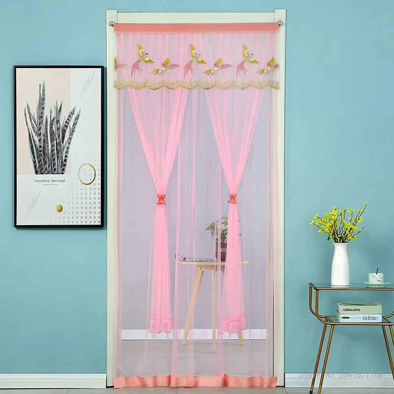 Summer Lace Embroidery Curtains Screen Mesh Free Punch On The Door Curtain, Mosquito Net Living Room Anti Insect Window Curtains