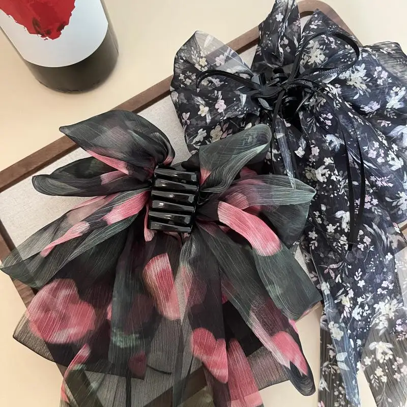 Haarspange Mit Blumenmuster Und Schleife Für Den Pferdeschwanz_voghion.com