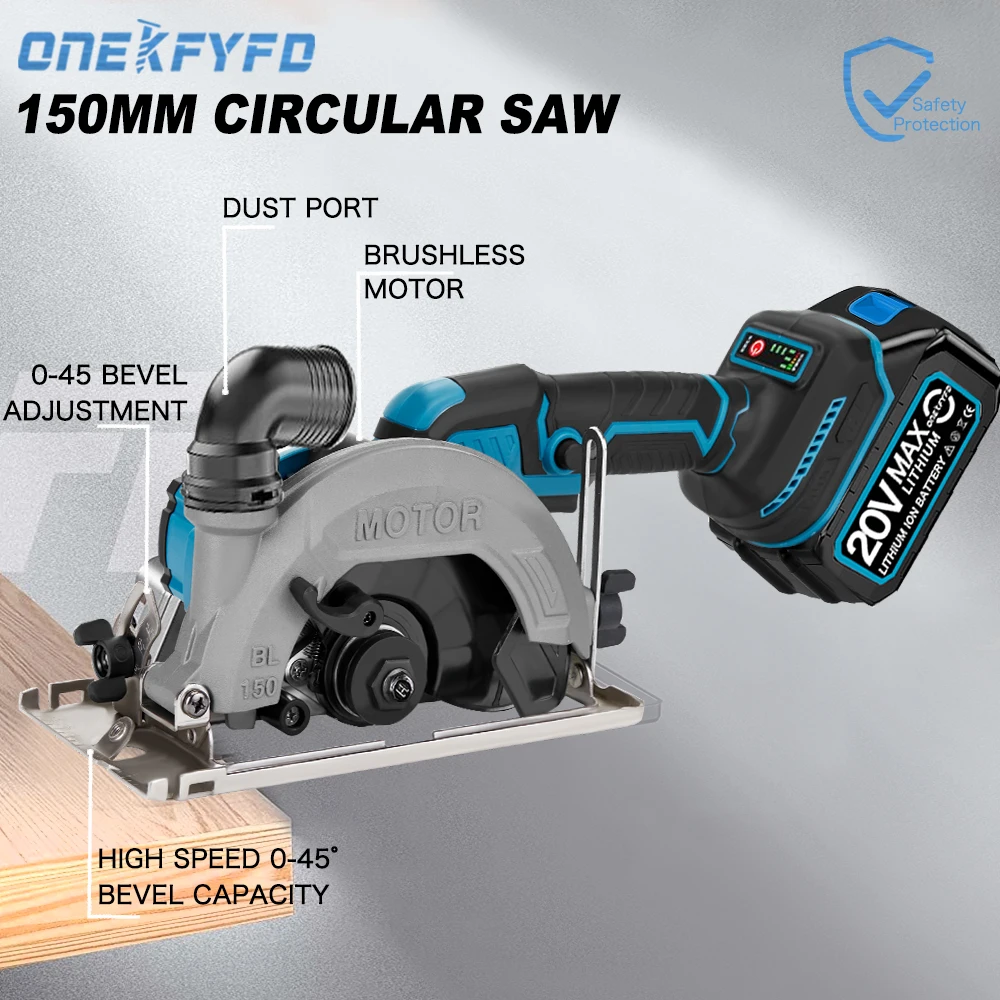 Brushless Circular Saw 6inch Cordless Electric Saw Adjustable Wood Cuttiing Machine Handheld Woodworking Saw for Makita Battery 2