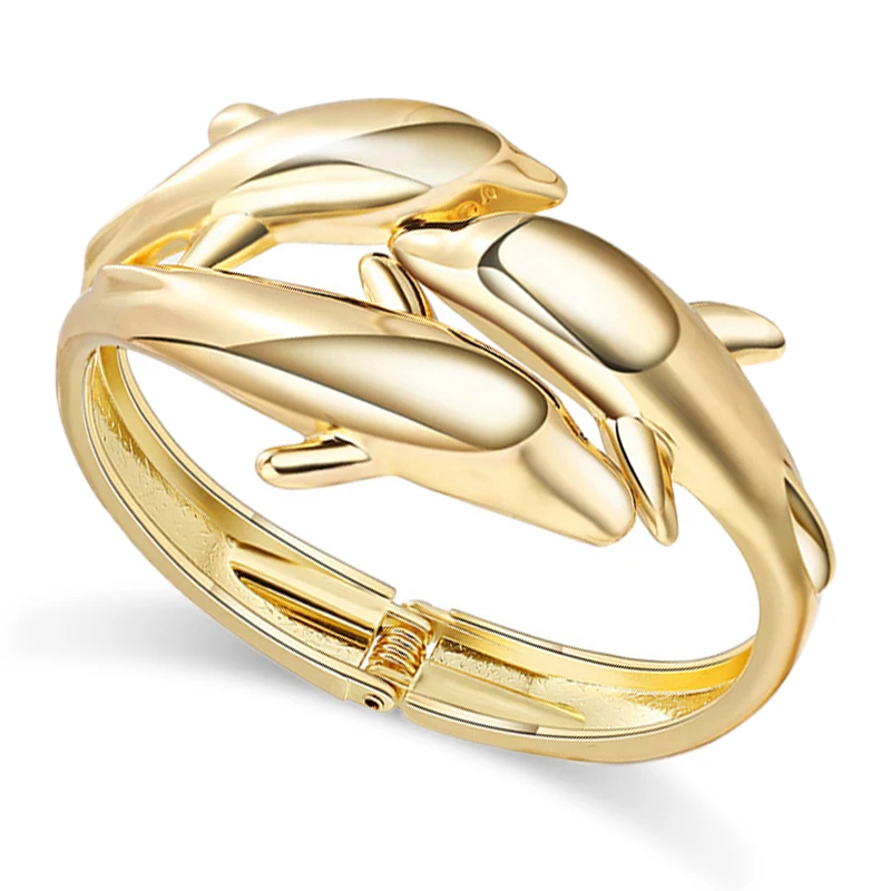 KAYMEN Luxury Dolphins Cuff Bracelet Animal Bangle for Women Fashion Statement Alloy Bangle Jewelry Accessory 2