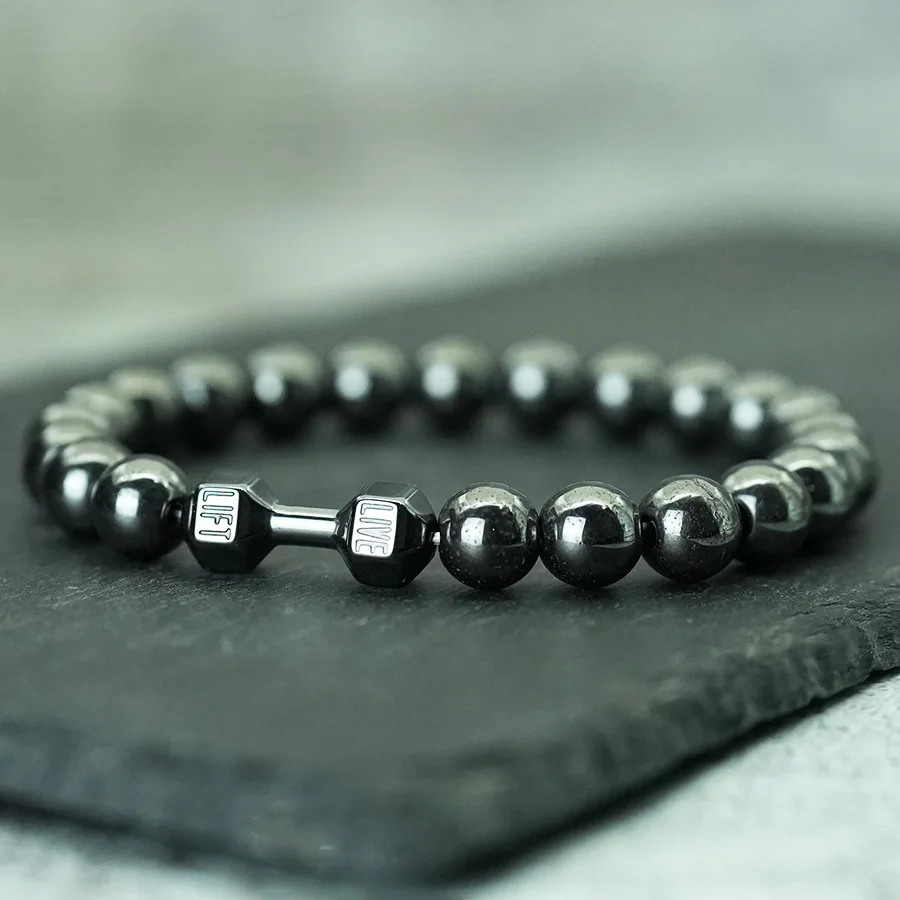Volcanic Stone Hematite Mens Meditation Bracelet