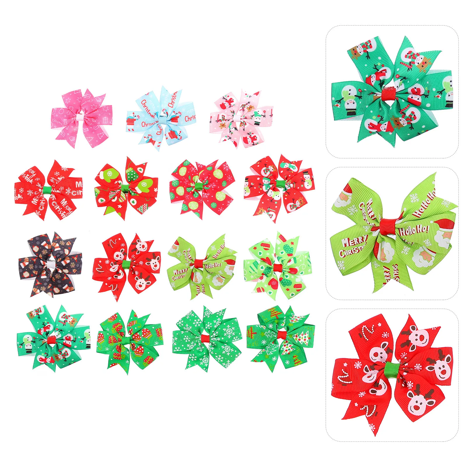15Pcs Bowknot 머리핀 크리스마스 테마 소녀 헤어 클립 사랑스러운 일상 착용 특별 행사 어린이 머리 장식 크리스마스 헤어 액세서리