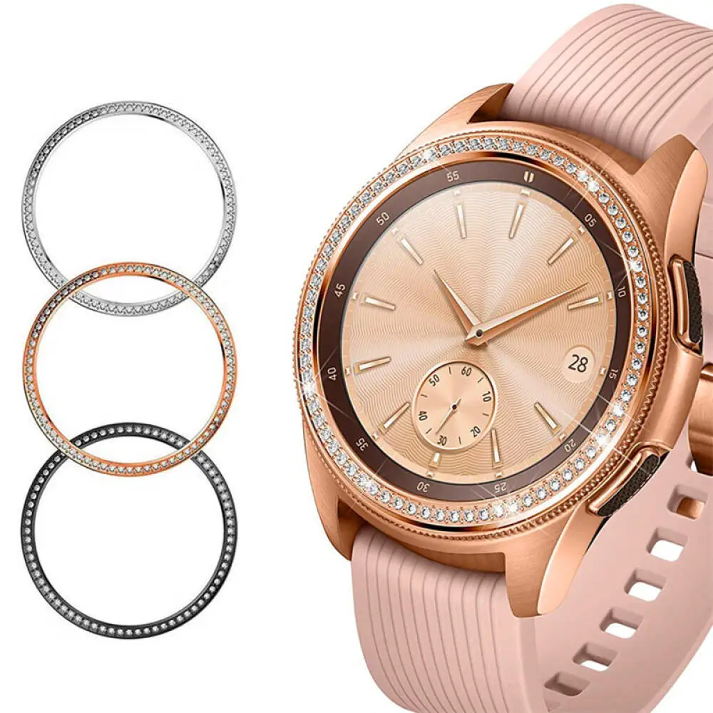 Custodia smartwatch Samsung Galaxy Watch 42mm R810/Galaxy Watch 46mm R800/R850/Gear S3 lunetta in metallo scala anello in acciaio decorazione