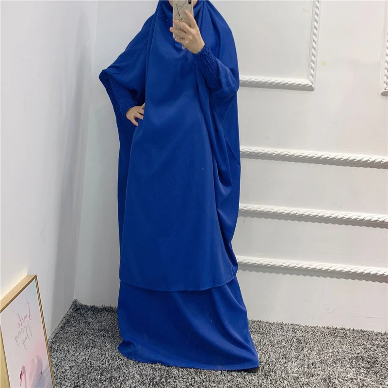 

2Pcs Eid Ramadan Hooded Muslim Women Hijab Dress Prayer Garment Abayas Abaya Khimar Full Cover Gown Abayas Islamic Clothes Niqab