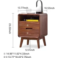 Solid Wood Nightstand Set of 2, Walnut Night Stand with 2 Drawers and Open Storage, Nightstand 2
