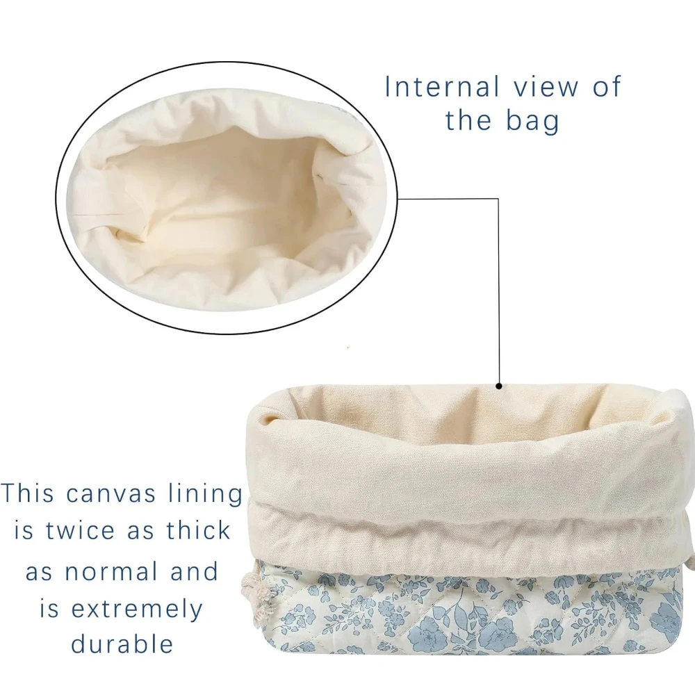 Quilted Makeup Bag Floral Cosmetic Bag Cute Travel Toiletry Bag Soft Aesthetic Drawstring Pouch Padded for Women Girl Косметичка