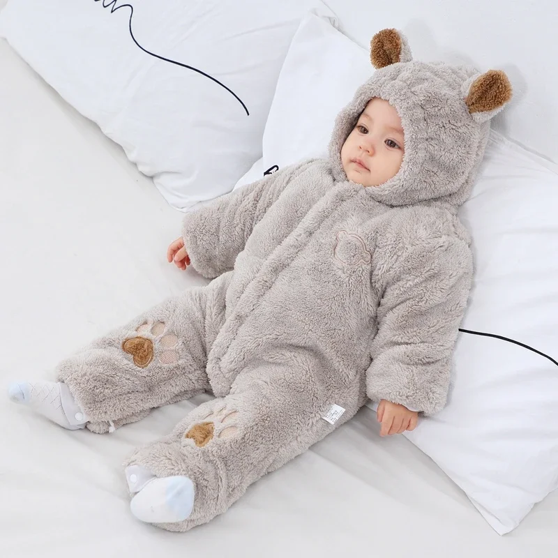 

Winter Newborn Baby Girl Clothing Set New Thick Cotton Baby Romper With Ears Hooded Kids Outwear Cartoon Boys Jumpsuit 0-24M