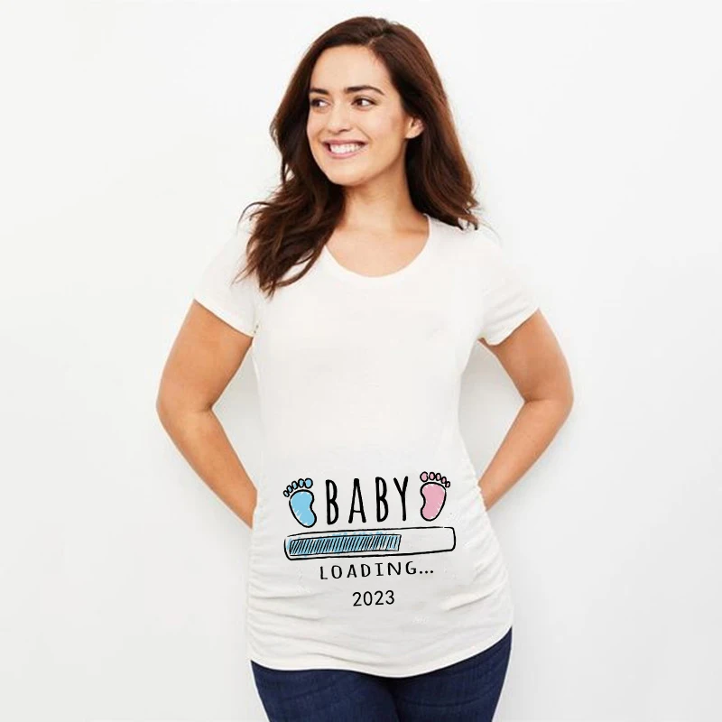 

Baby Loading 2023 Print Pregnant T Shirt Maternity Short Sleeve T-shirt Pregnancy Announcement Shirt New Mom Tshirts Clothes Top