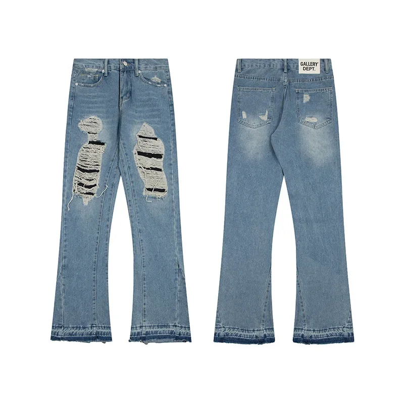 Loose Casual Men's Jeans Graffiti Spray Paint Micro Flare Street Style Patchwork Long Trousers Hip Hop Fashion 2