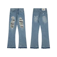 Loose Casual Men's Jeans Graffiti Spray Paint Micro Flare Street Style Patchwork Long Trousers Hip Hop Fashion 2
