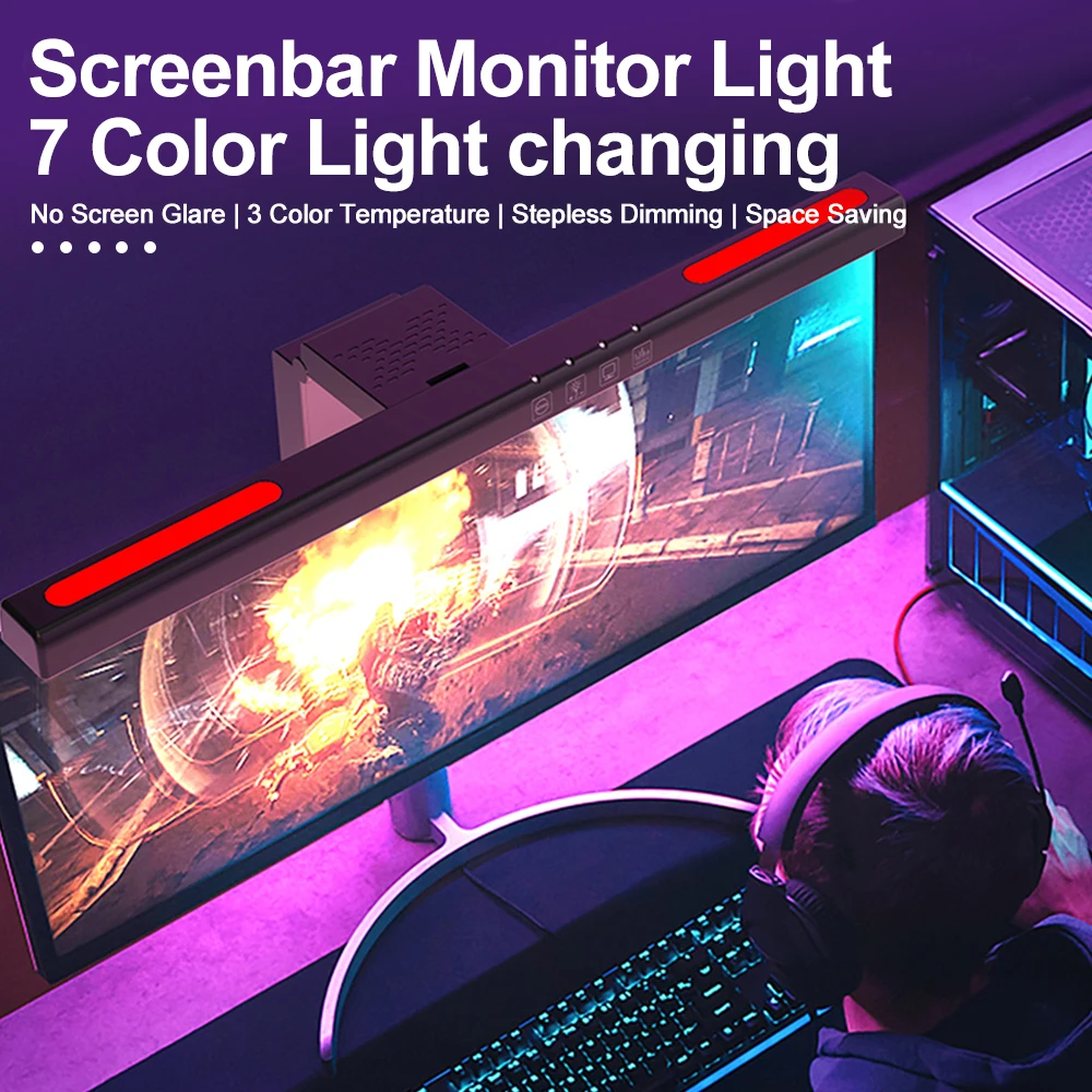 Computer Monitor Light Bar RGB Screen Hanging Lights Curved Dimming Screen USB LED Reading Gaming Table Lamp Bar Room Home Decor 5