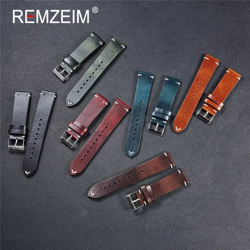 Premium REMZEIM Quick Release Leather Watch Strap - Soft Casual Belt Bracelet