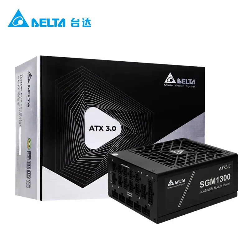 Delta Sgm1300W 블랙 단일 채널 12V 플래티넘 풀 모드 풀 전압 데스크탑 컴퓨터 전원 공급 장치 Atx3.0/Pcie5.0/50 시리즈 그래픽 카드 지원