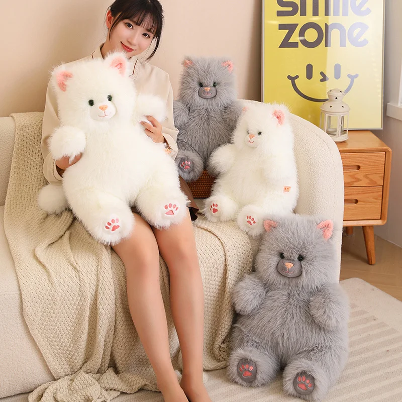 Kawaii Fluffly Fat Lazy Cat Plush Toy Cartoon Soft Stuffed Animals Grey White Sitting Kitten Baby Sleeping Pillow for Girls Gift