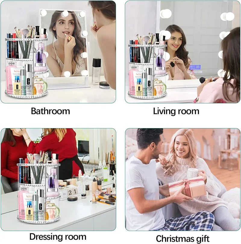 Makeup Organizer 360 Large Rotating Makeup Organizer Adjustable Durable Spinning Cosmetics Skincare Perfume Brush Storage For Bathroom Dresser