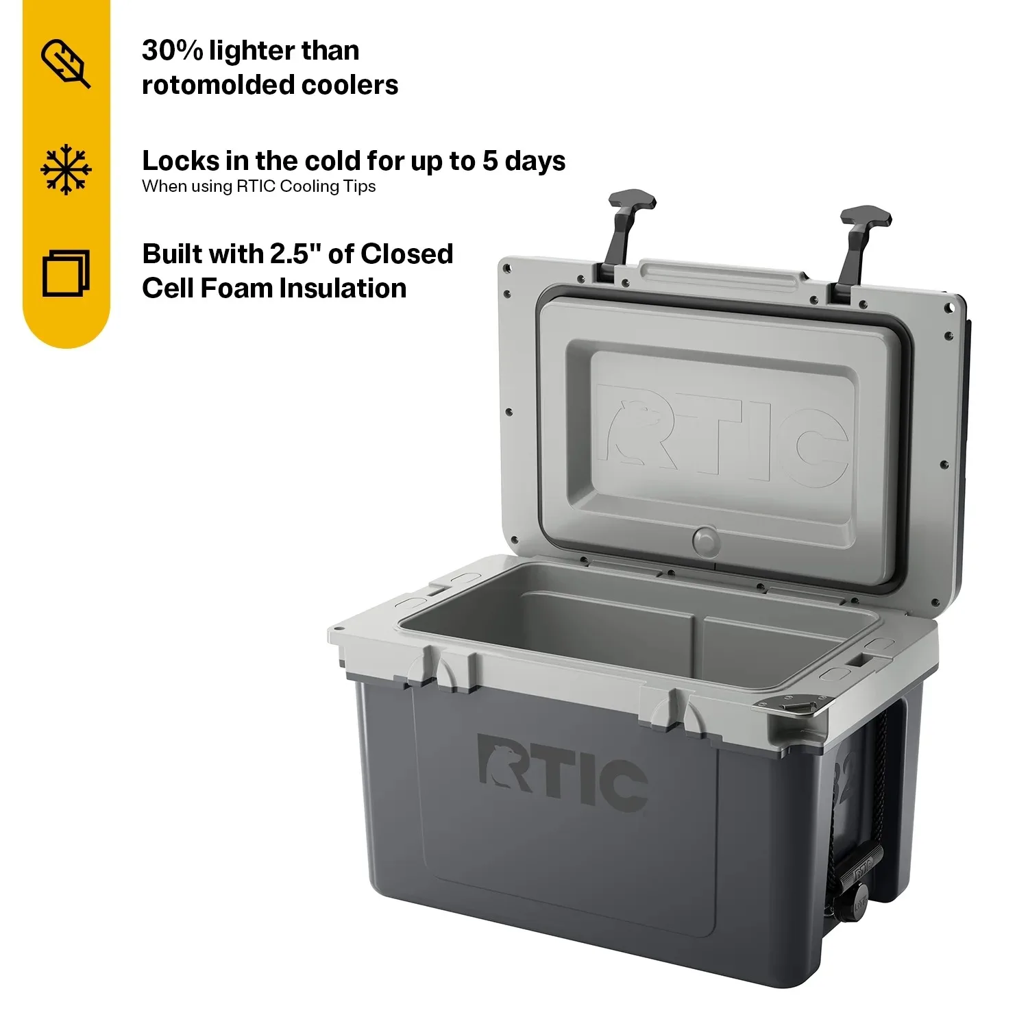 RTIC 32 QT Ultra-Light Hard-Sided Ice Chest Cooler, Dark Grey And Cool Grey, Fits 48 Cans