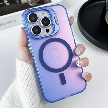 Color Change for Magsafe Magnetic Case For iPhone 16 15 14 Plus 13 12 11 Pro Max Lens Glass Film Protection Metal Stand Cover 1