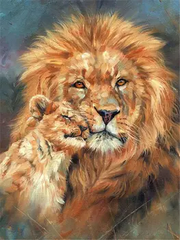 Lion and cub portrait African wildlife painting by numbers kit