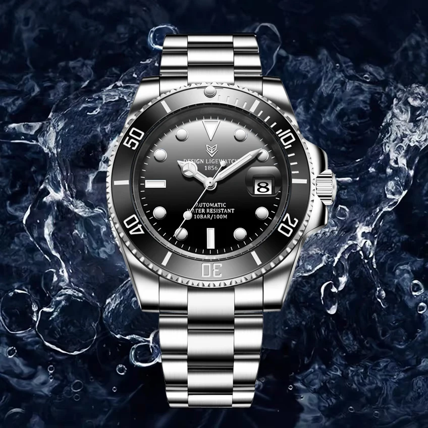 LIGE Mens Watches Top Brand Luxury 5ATM Waterproof Luminous Mechanical Wristwatches For Men Fashion Business Automatic Watch Men