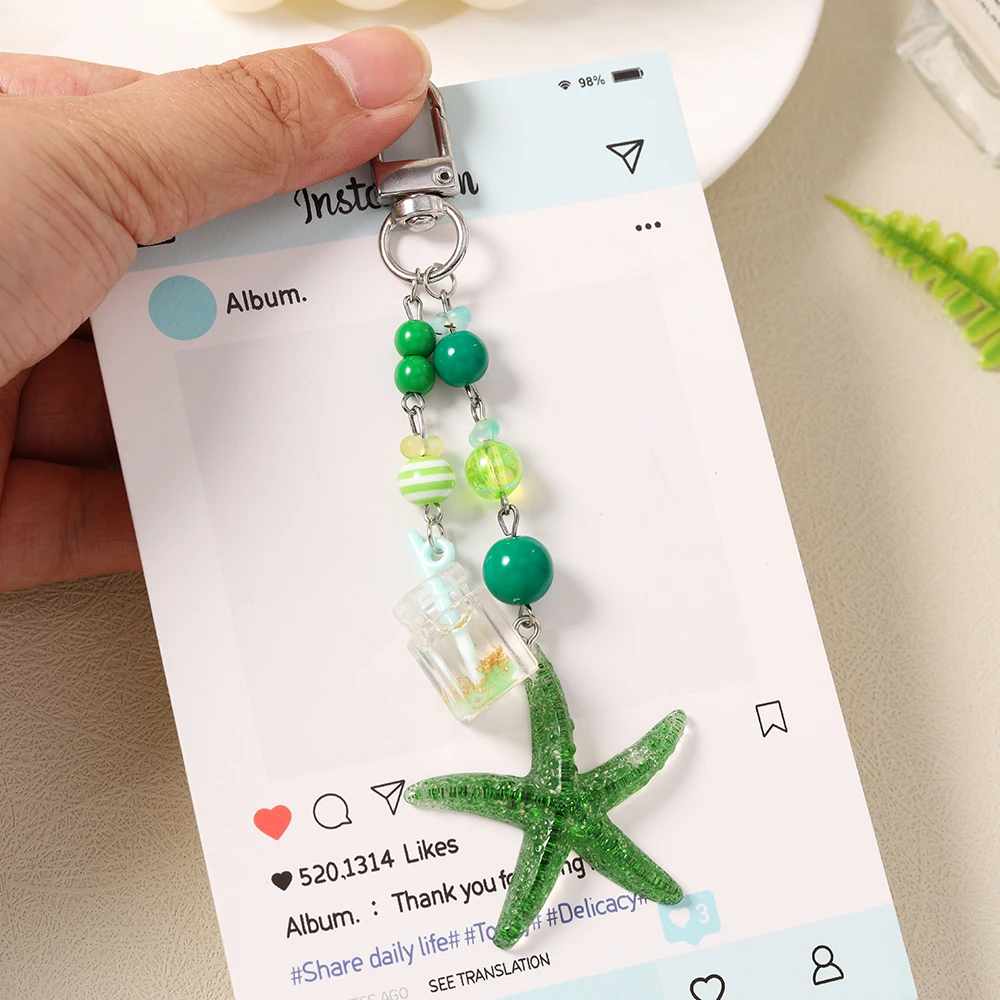 Aihua Niedlicher Y2K-Schicker Sommer-Strand-Seestern-Schlüsselanhänger für Damen und Mädchen, Handtaschenanhänger, Air Pad Hülle, Riemen, handgefertigter Schmuck, Geschenke