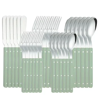 30 pezzi set di posate manico in acrilico coltello forchetta set in acciaio inossidabile cena verde argento stoviglie occidentali posate da cucina di casa 1