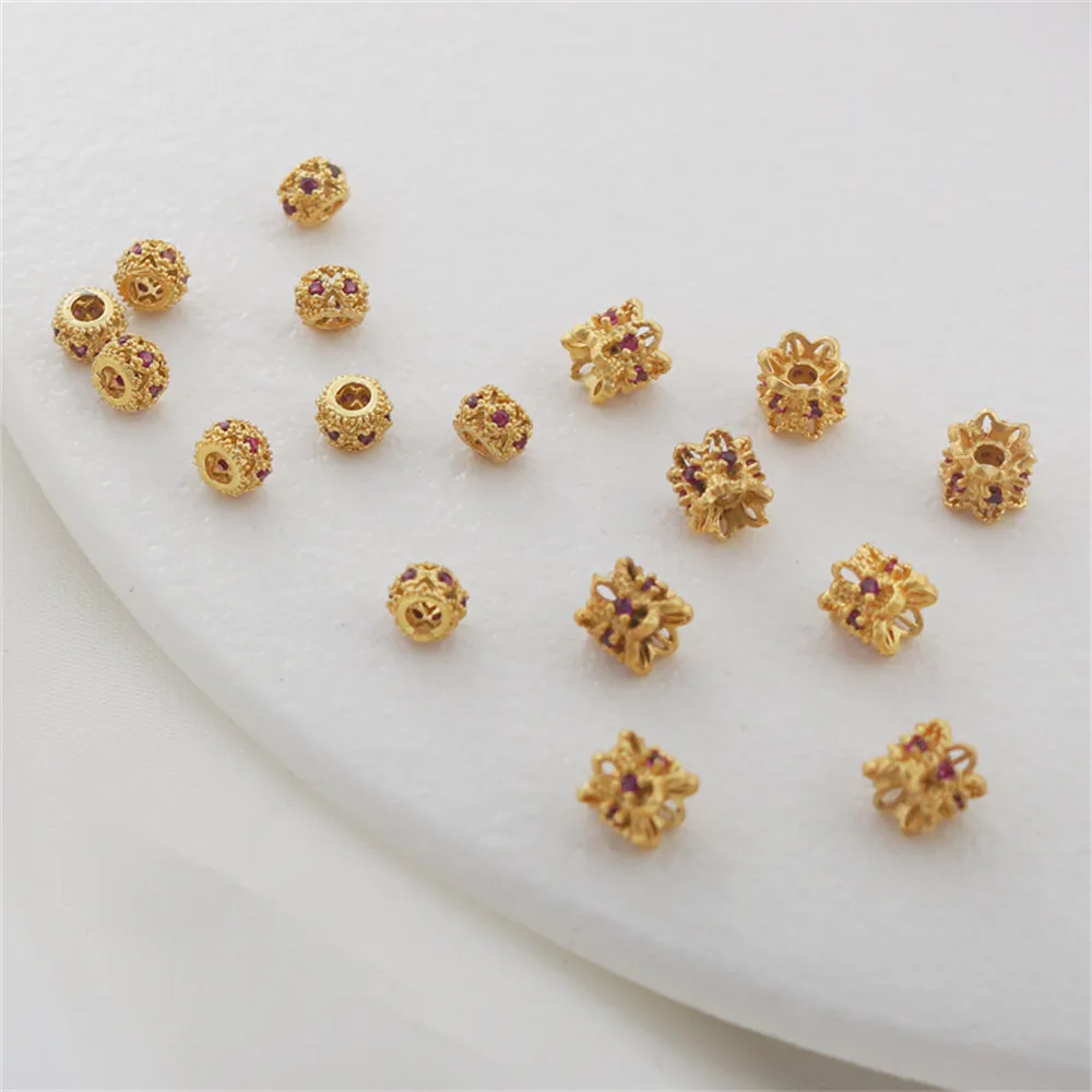 

18k matte gold coated antique gold inlaid with zircon hollow vintage separated bead bucket beads diy jewelry chain loose beads