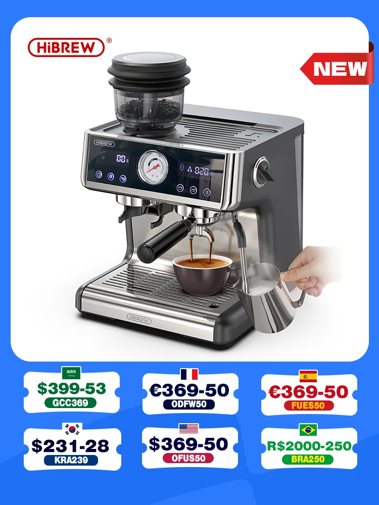 Hibrew Dual Boiler System Barista Pro 20Bar Bean To Espresso Cafetera Coffee Machine Con Kit Completo Per Cafe Hotel Restaurant H7A