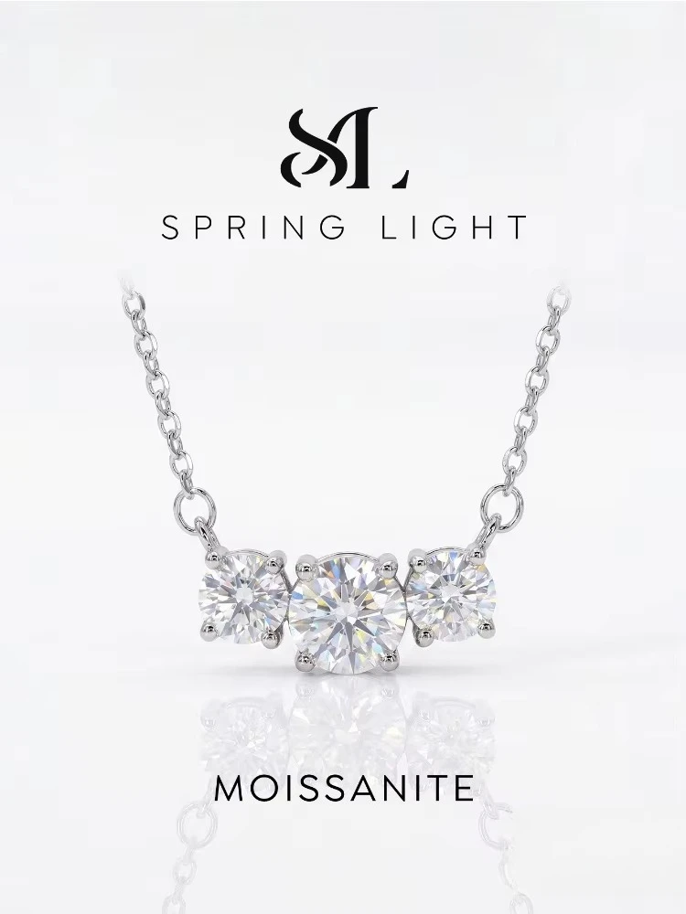 1CT Echter Moissanit-Diamant, dreifach runde, glänzende Halskette für Damen, Jahrestag, Verlobung, hochwertiger Schmuck