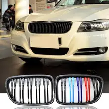 

2Pcs Car Grille Double Slat Easy Installation Brilliant Black Wear Resistant Front Bumper Grille Kidney Grill 51112993306 511129