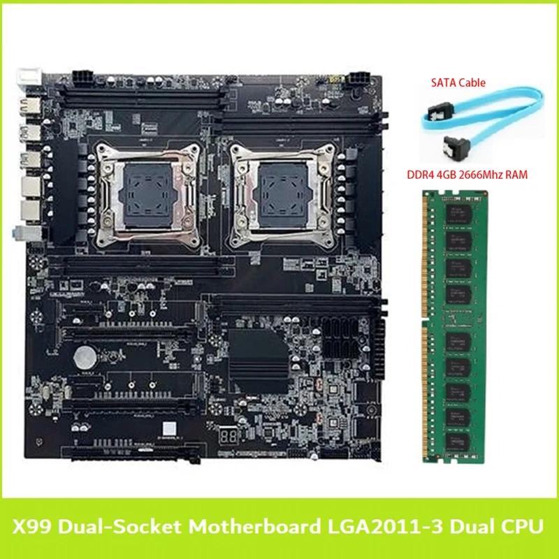 

NEW-X99 Dual-Socket Motherboard LGA2011-3 Dual CPU Support RECC DDR4 Memory With DDR4 4GB 2666Mhz RAM Memory+SATA Cable