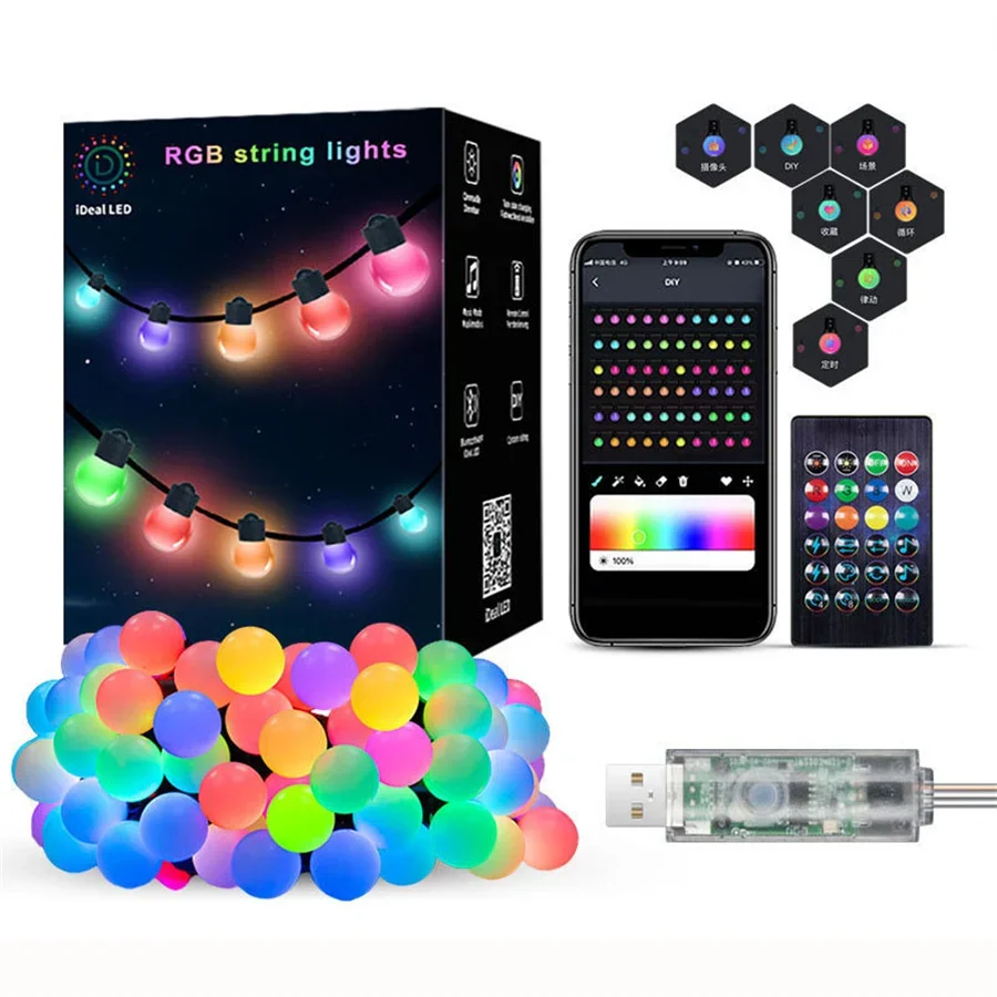 

10M 50 LED Smart App Controlled Globe Ball Fairy Light Outdoor App Christmas Globe String Light for Xmas Garden Wedding Decor