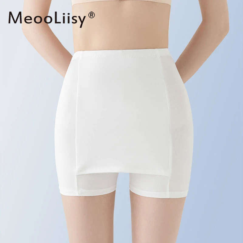 2PCS/Set High Waist Ice Silk Leggings Short Pants Women Seamless Plain Panties Thigh Slimmers Safety Shorts safety shorts high waist shorts high waist panties seamless panties safety pants high waist underwear