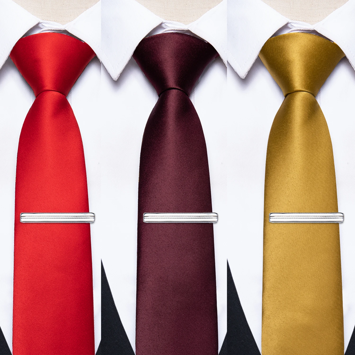 

Satin Men's Red Burgundy Gold Necktie for Business Wedding Party Fashion Silk Slim 6.5 CM Tie Pocket Square Sets 3 PCS/lot Ties