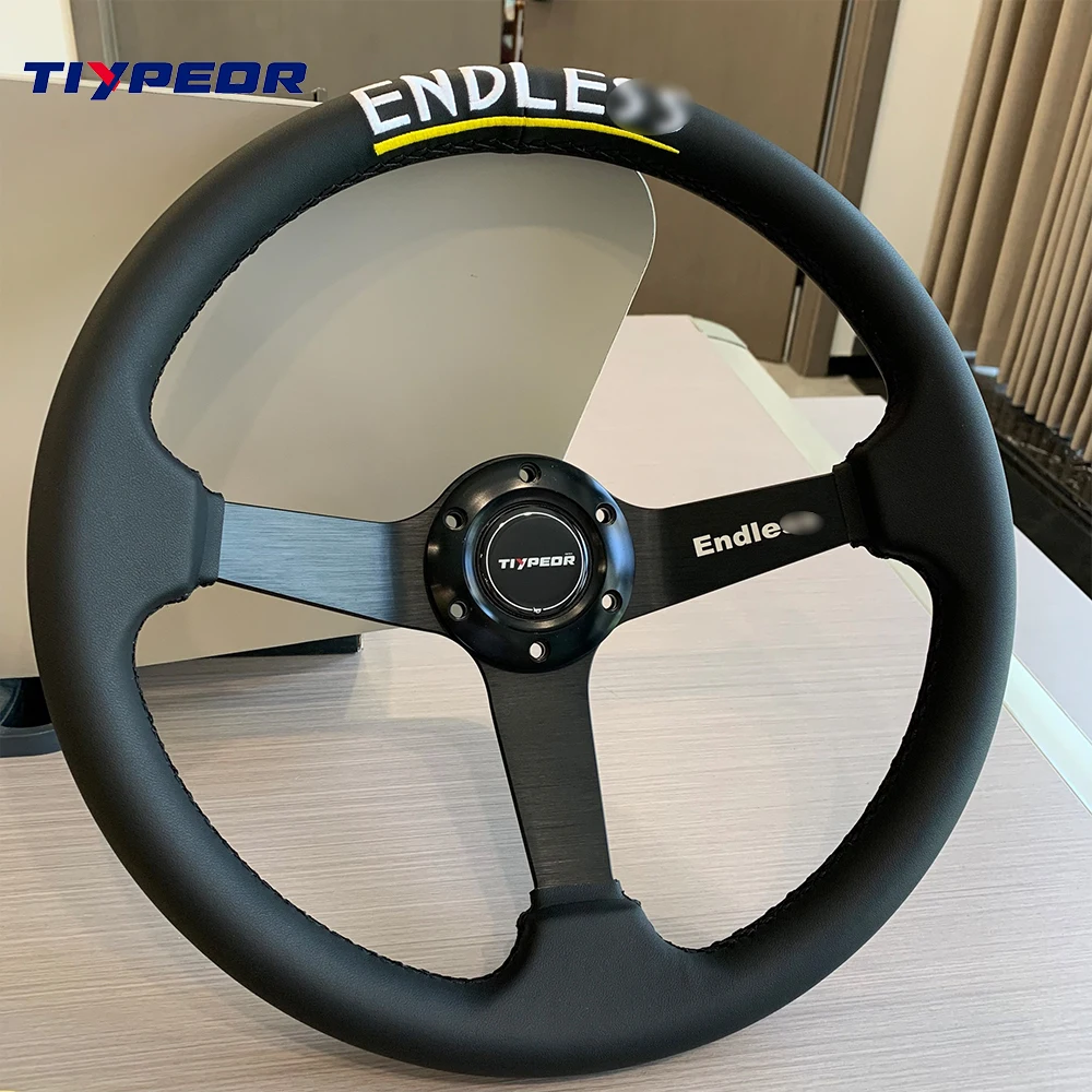 

Universal Car Steering Wheel Genuine Leather 14Inch Flat Drifting Volante Classic Car Steering Wheel For Racing Car