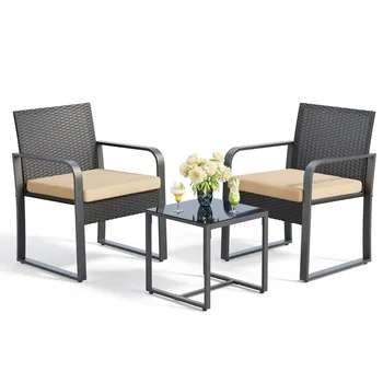 3-Piece Patio Chairs Set with Glass Coffee Table 1