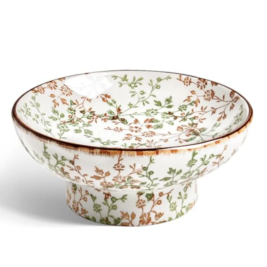 10" Ceramic Decorative Bowl Key Bowl for Entryway Handcrafted Sturdy Pedestal Bowl French Country Fruit Bowl for Kitchen Counte