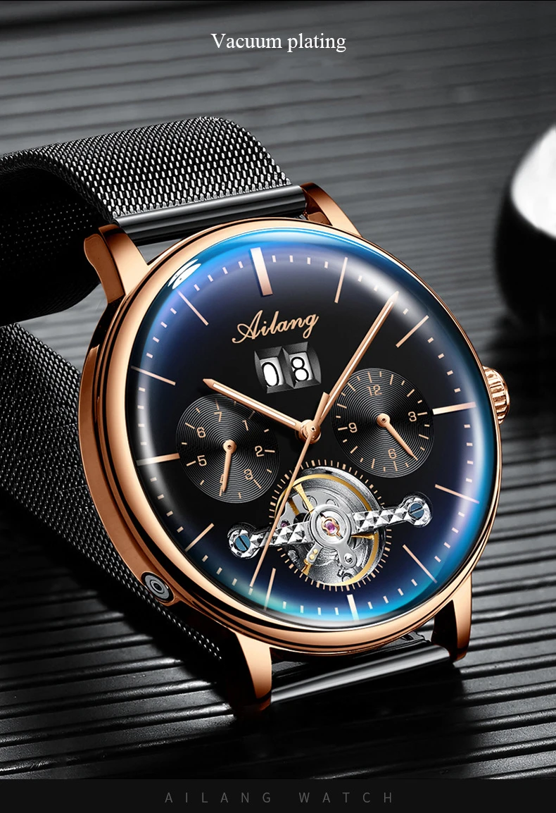 AILANG Orologio meccanico automatico scheletrato da uomo con tourbillon nero Orologio da uomo completamente in acciaio Orologio da uomo a carica automatica Relogio Masculino_voghion.com
