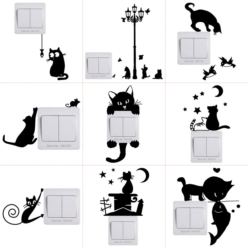 Cat Sticker For Kids Room Wall Switch Panel Laptop Car Phone Bathroom Toilet
