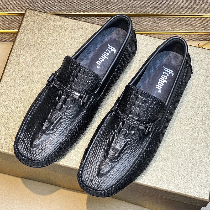 

Crocodile Pattern Men's Loafers Genuine Leather Man Shoes Fashion Male Driving Footwear Breathable Casual Flats Comfy Lazy Shoes