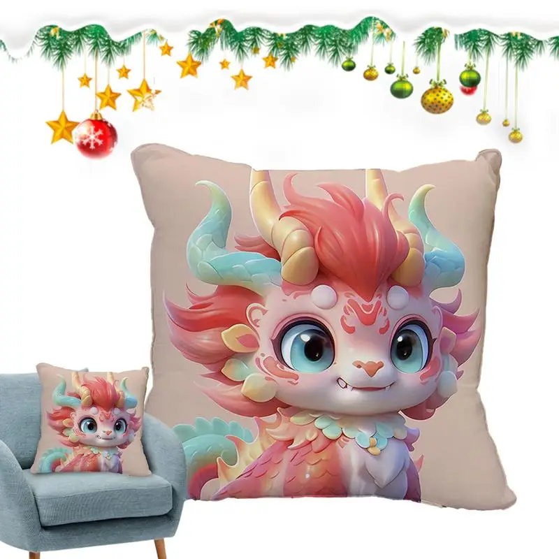 

Dragon Throw Pillow Covers Replaceable Christmas Cushion Cover For Throw Pillow Reusable Square Zippered Pillowcase Cartoon