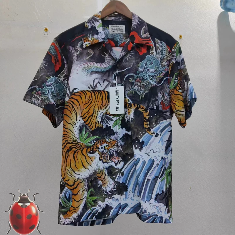 Tiger Dragon Fight Print Wacko Maria Men Women Casual Streetwear Short Shirts Japanese