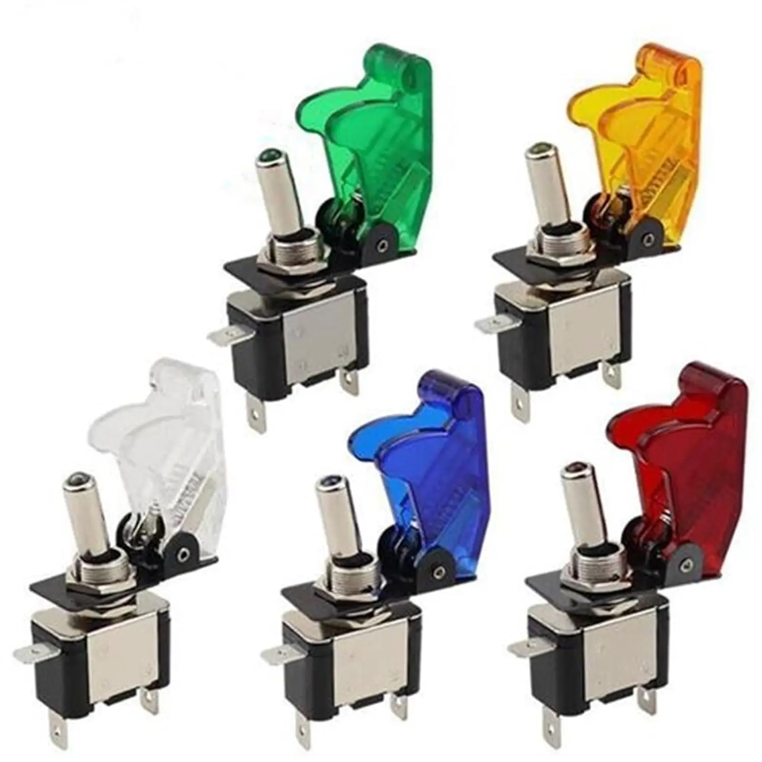 Rocker Toggle Switch LED Illuminated with Waterproof Boot Cap Cover 20A 12V-24VDC 3 Pin SPST ON/Off 2pcs