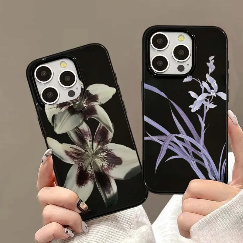 Lily Orchid Flower Print Phone Case - Shockproof Cover for iPhone 11-17 Series