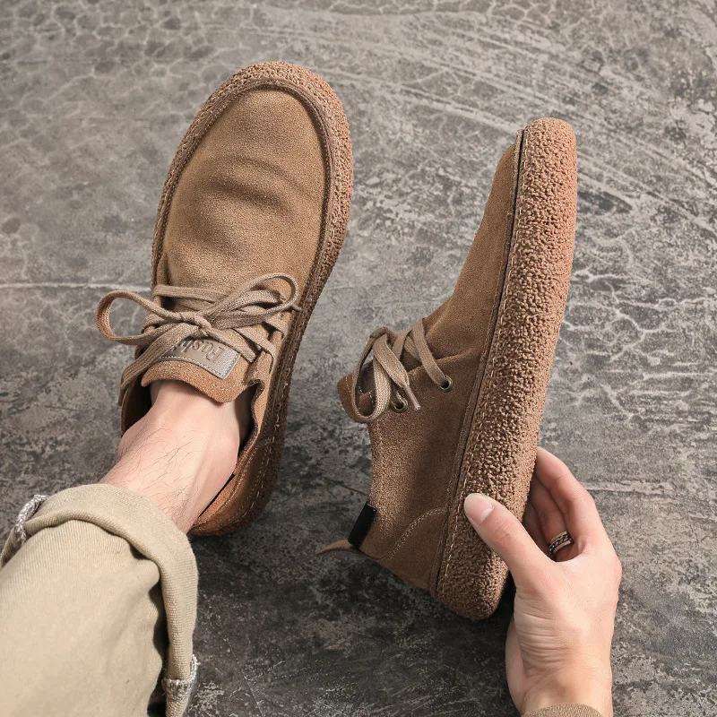 Men's Suede Genuine Leather Casual Shoes Lace-up Men Light Comfortable Driving Flats Mens Outdoor Oxfords Shoe 3