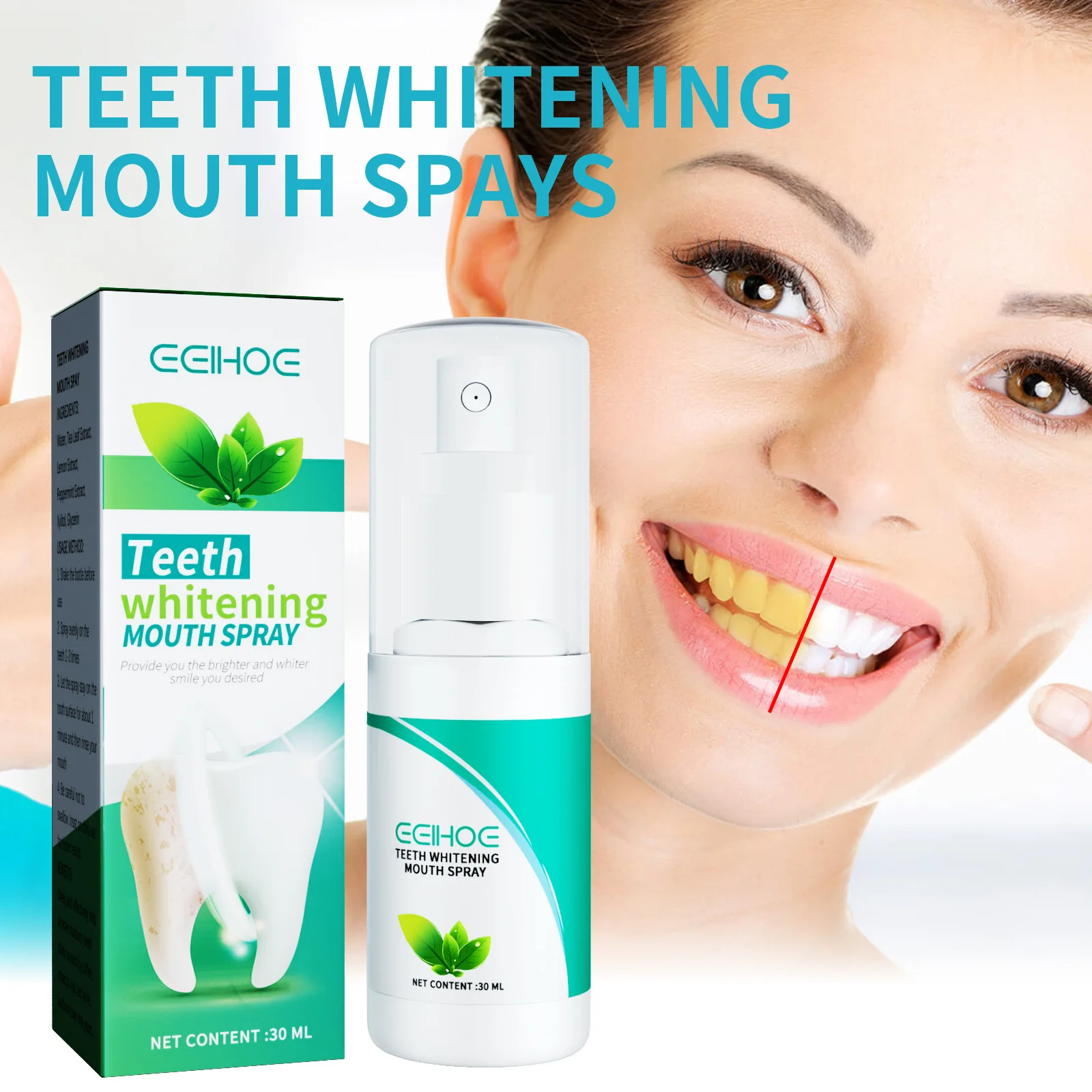 

Teeth Whitening Oral Spray Cleans Teeth Stains Tartar Remove Odor Bad Breath Prevent Tooth Decay Fresh Breath Dental Care Spray